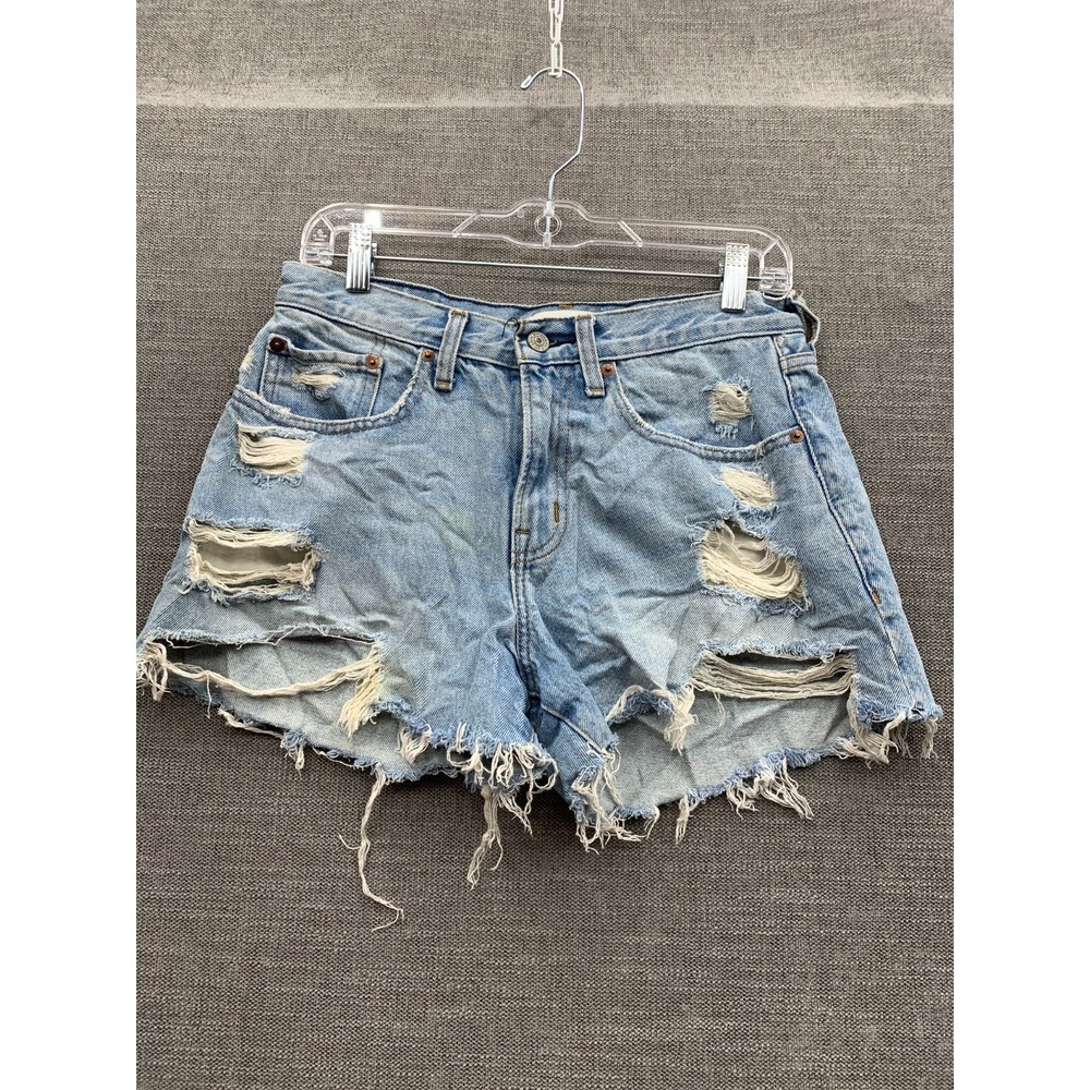Abercrombie & Fitch Curve Love Boyfriend Shorts Women 26/2 Blue Denim Distressed